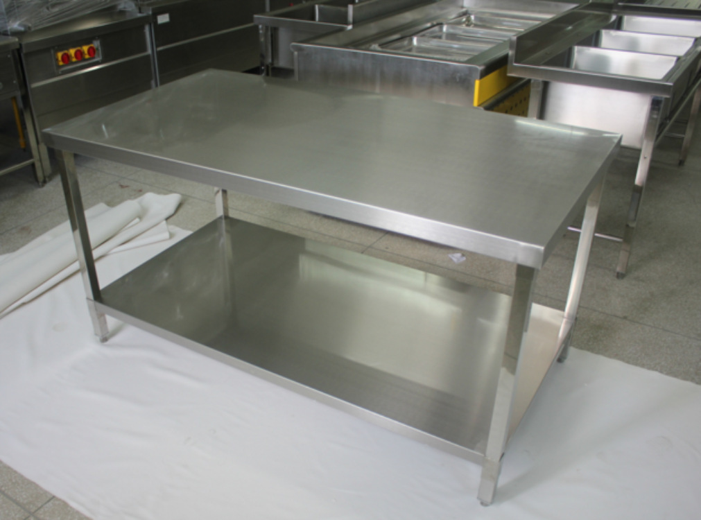 单层不锈钢工作台 厨房实验室金属操作台 方形单层拉管操作台