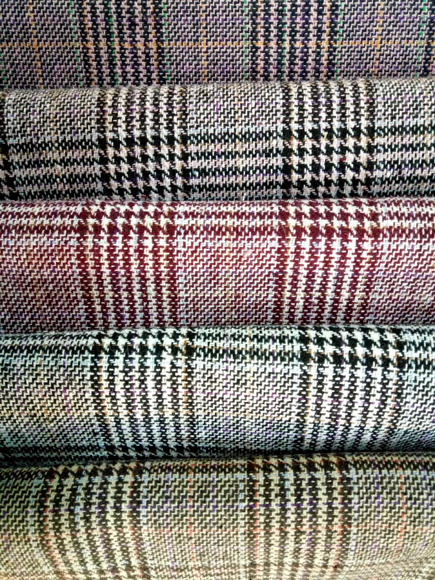 优质供应复古毛呢格子彩色千鸟格春秋冬面料鞋帽女式外套套装精品