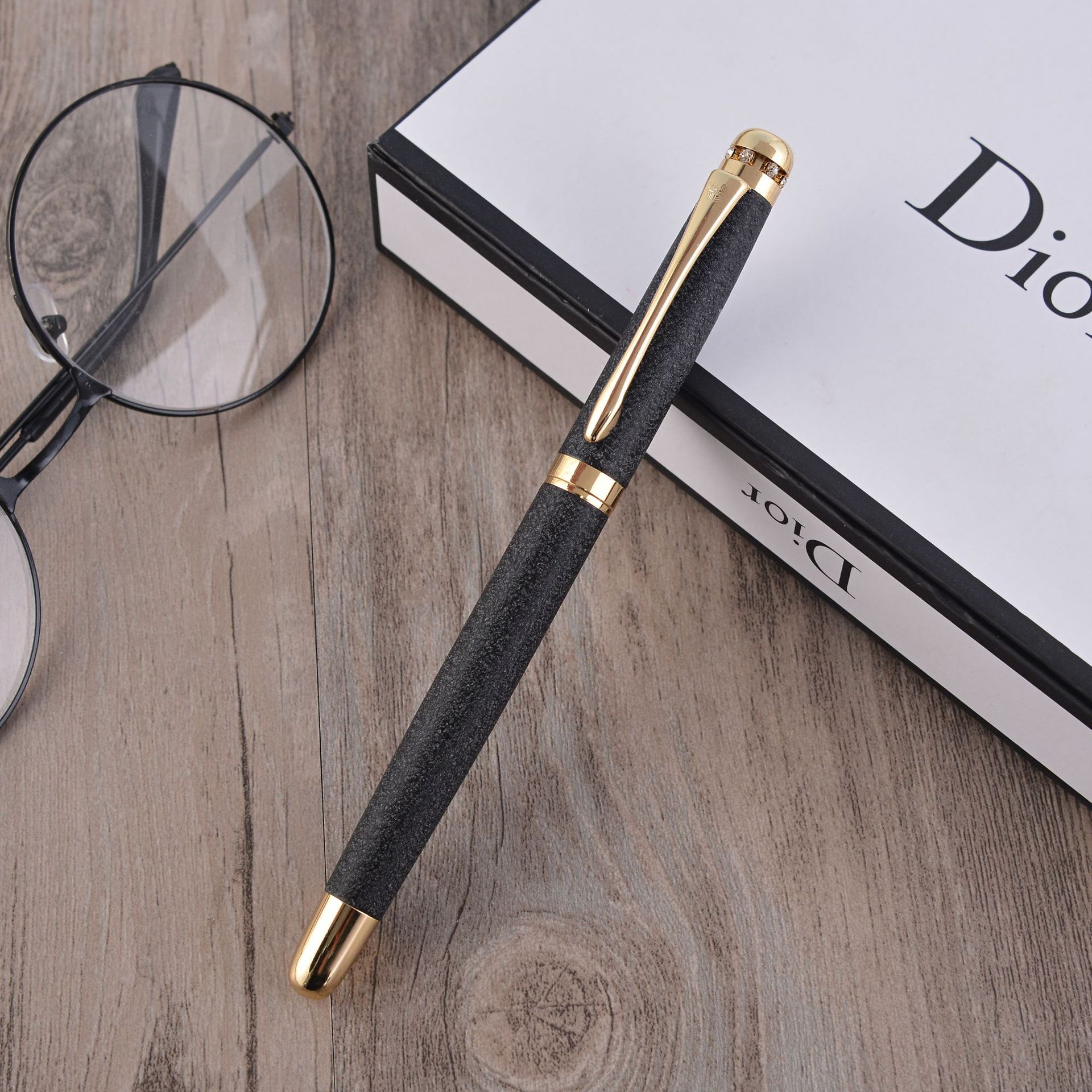 热销特细镶钻花纹钢笔彩色笔杆磨砂练字办公创意金属钢笔商务馈赠