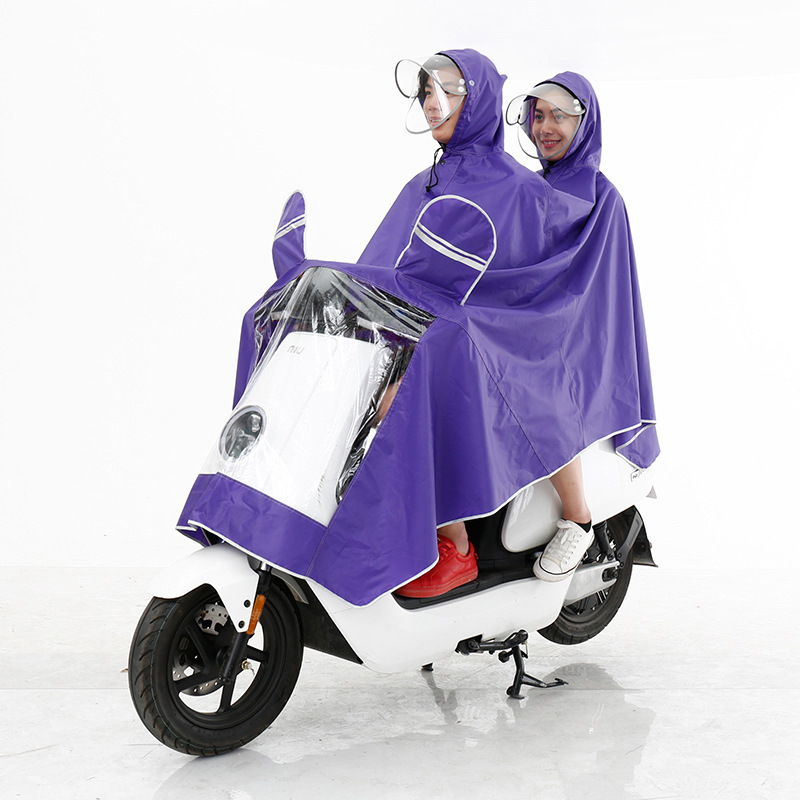 成人户外双帽檐加大加厚防水骑行电动摩托车双人雨披电瓶车雨衣