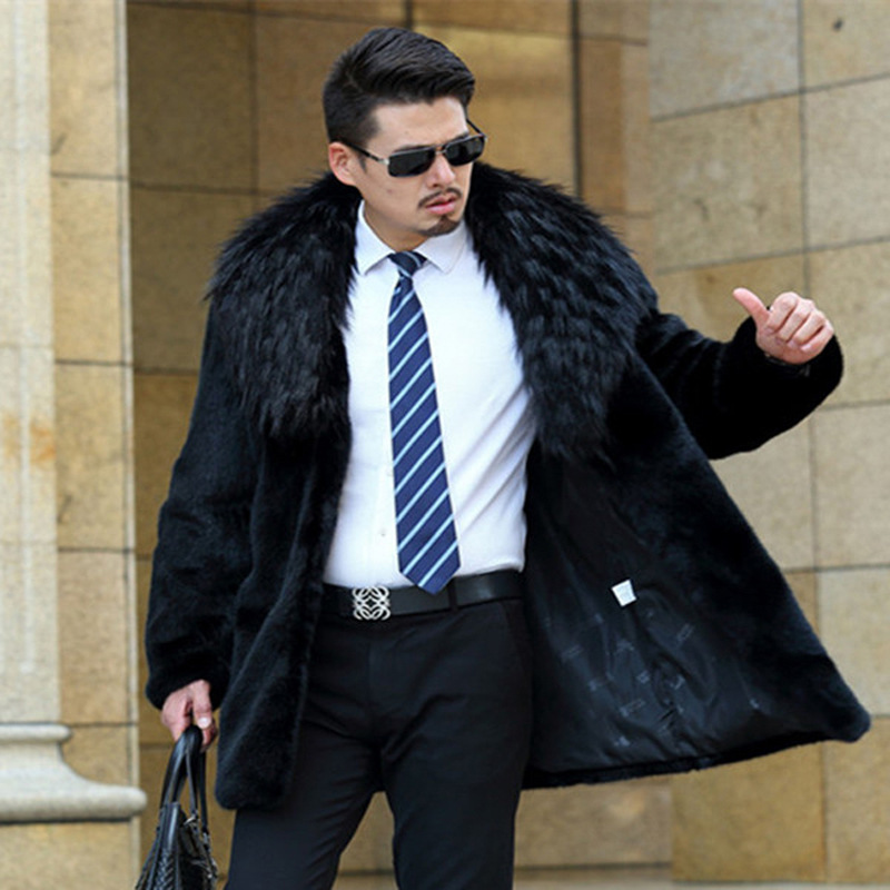 2017速卖通新款秋冬季男士皮草外套大衣仿貉子毛大毛领皮草外套