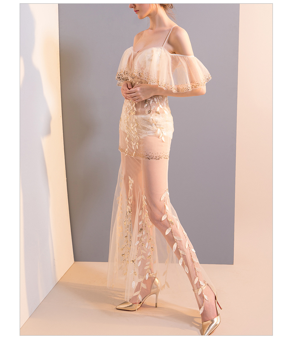 性感透视装春季新款私人网纱蕾丝深v领修身夜店女装长款浪漫礼服