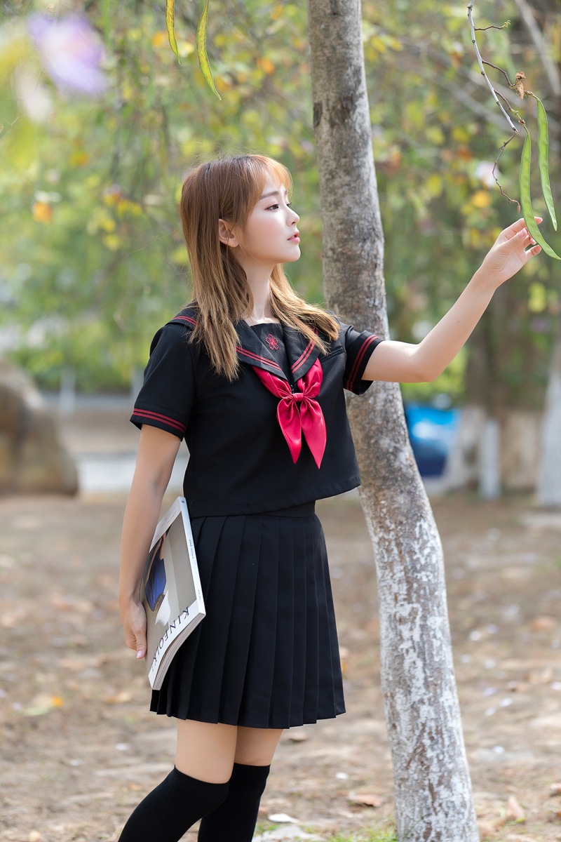日系jk制服长袖刺绣赤二本软妹服不良黑色水手服学生装中间服套装