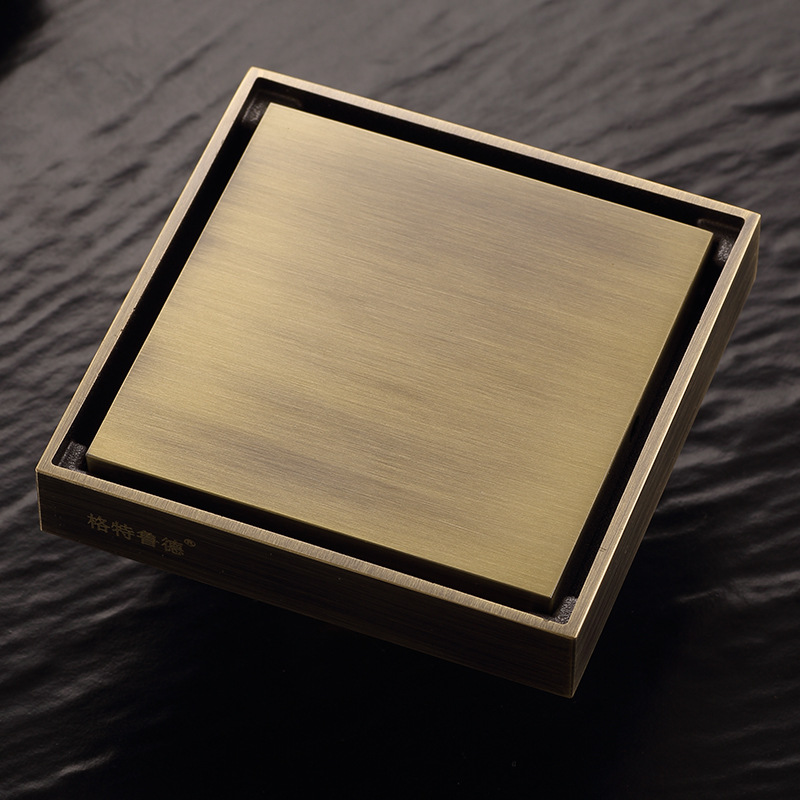 全铜地漏隐形浴室卫生间 青古铜色防堵防臭 盖板可镶地砖地漏批发