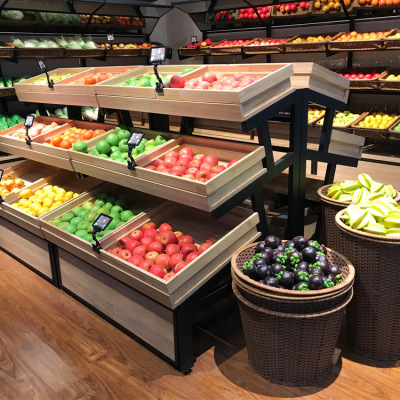 厂家直销钢木结合水果店货架 定制水果店中岛柜蔬菜水果架展示架
