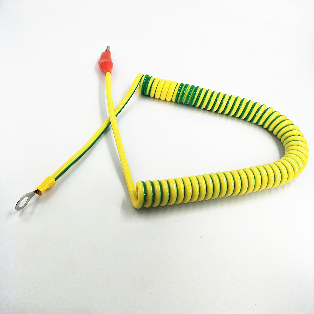 黄绿螺旋弹簧收缩电缆 弹簧接地电缆 余姚电源螺旋线 宁波弹簧线