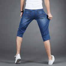 夏季男士薄款弹力牛仔短裤宽松直筒版型中腰男裤青少年休闲中裤