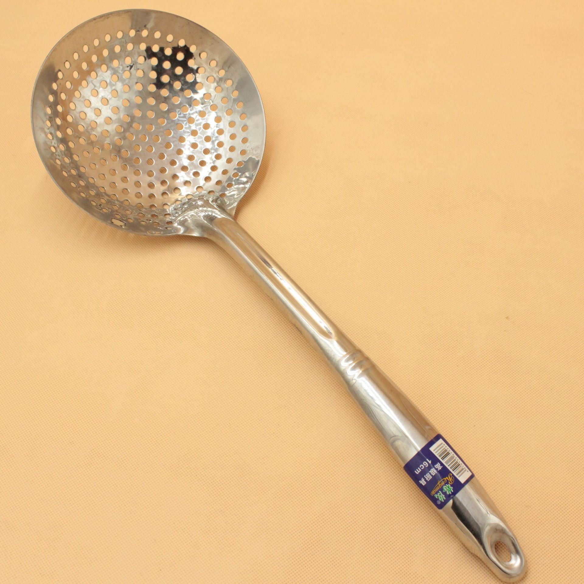 无磁不锈钢圆柄光柄漏勺油捞烹饪长柄大漏勺火锅汤勺汤壳过滤勺