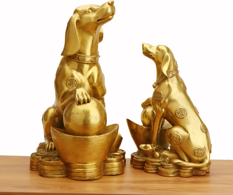 杨桐记 十二生肖狗纯铜家居客厅摆件招财金钱狗风水金元宝狗批发