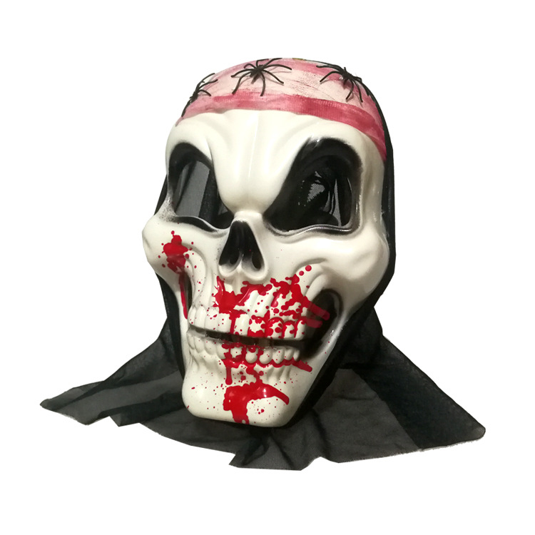 恐怖面具 流血鬼脸面具 万圣节鬼头面具 红色头巾带蜘蛛加布面具
