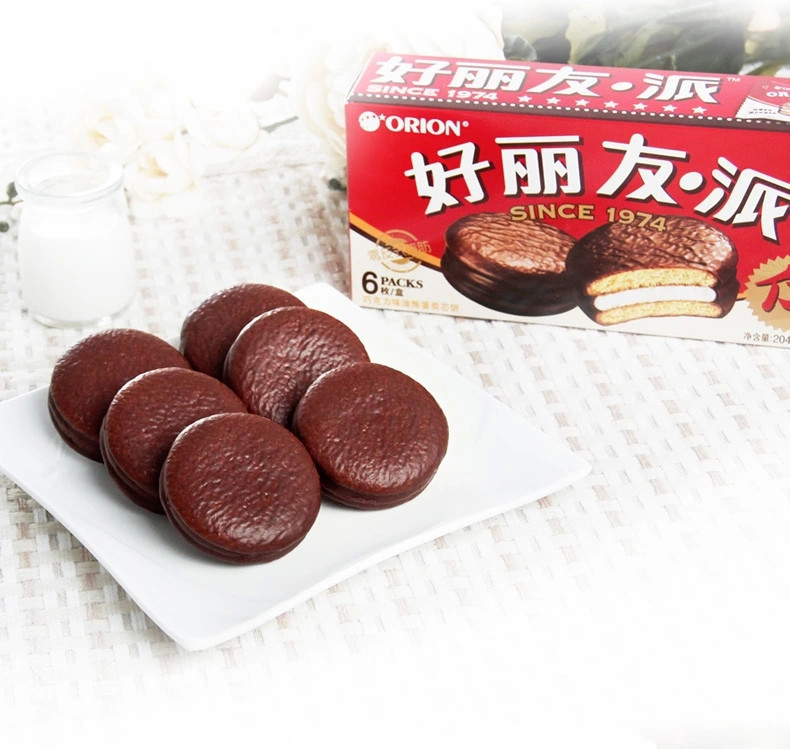 好丽友6枚巧克力派 蛋黄派 饼注芯蛋糕糕点204g