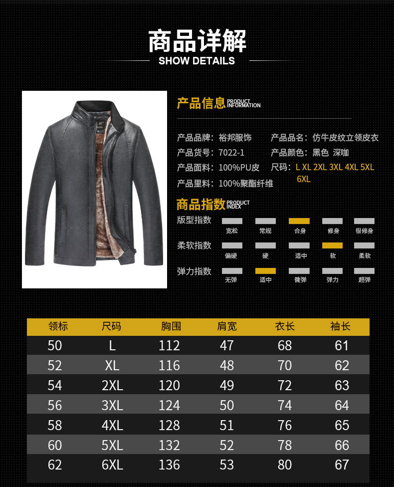 2018年新款男装中老年立领裕邦服饰皮衣(专)