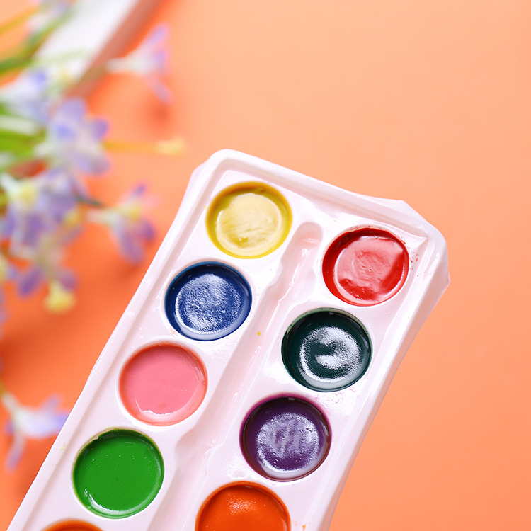 厂家直销 12色半干水彩颜料 儿童可直接用画笔手绘 颜料可水洗_江西