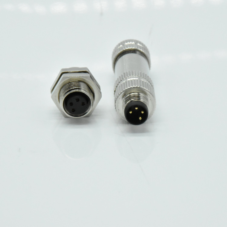 全金属屏蔽m8 4p公母防水连接器 公头 母座固定开孔8mm接头