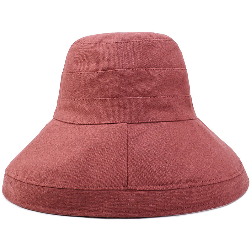 Big Brim Fisherman Hat Female Summer Korean Style Versatile Sun Hat Double-Sided Sun Protection Sun Hat Retro Cotton and Linen Hat Solid Color