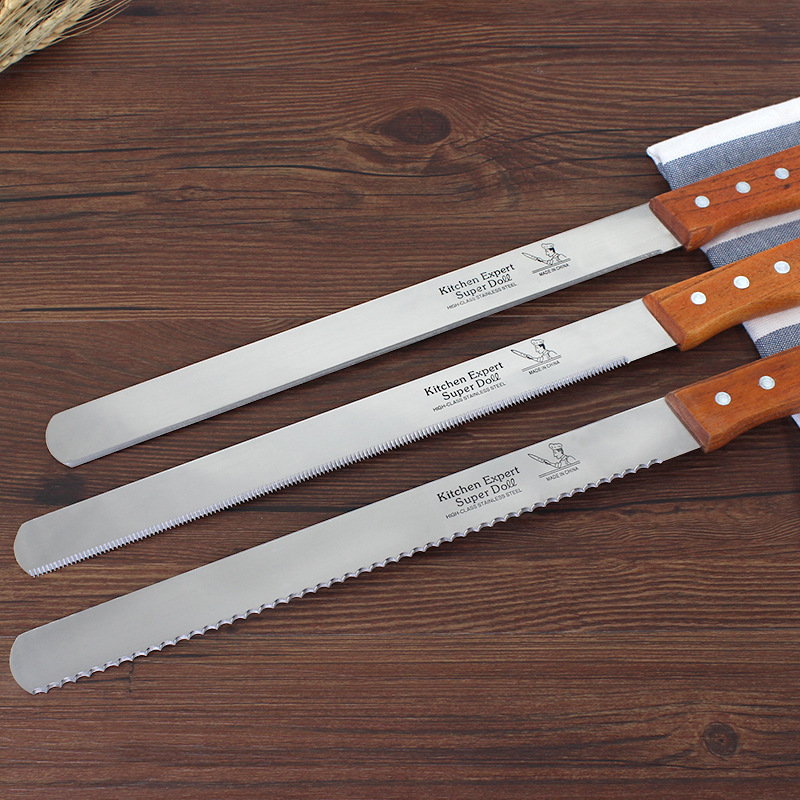 阳江工厂现货14寸加厚不锈钢木柄细牙面包刀粗齿刀细齿蛋糕刀平口