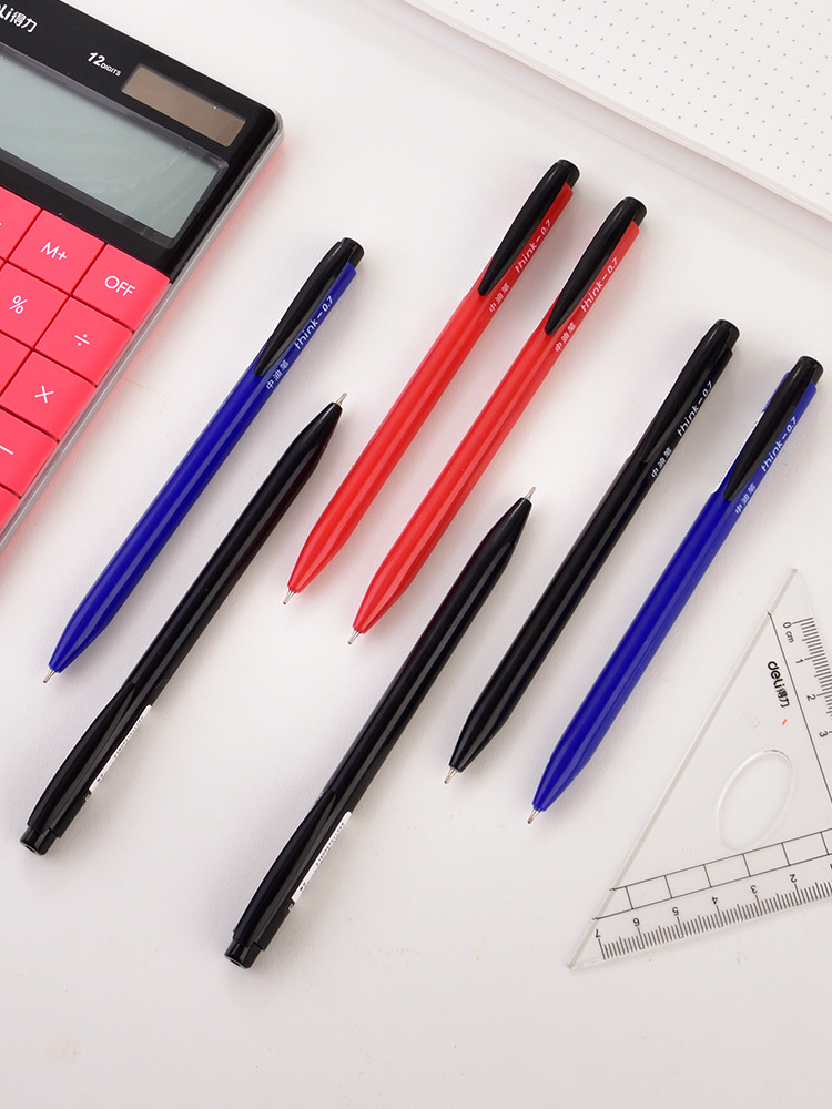 得力s310中油笔圆珠笔黑色红色蓝色油笔按动式原子笔签