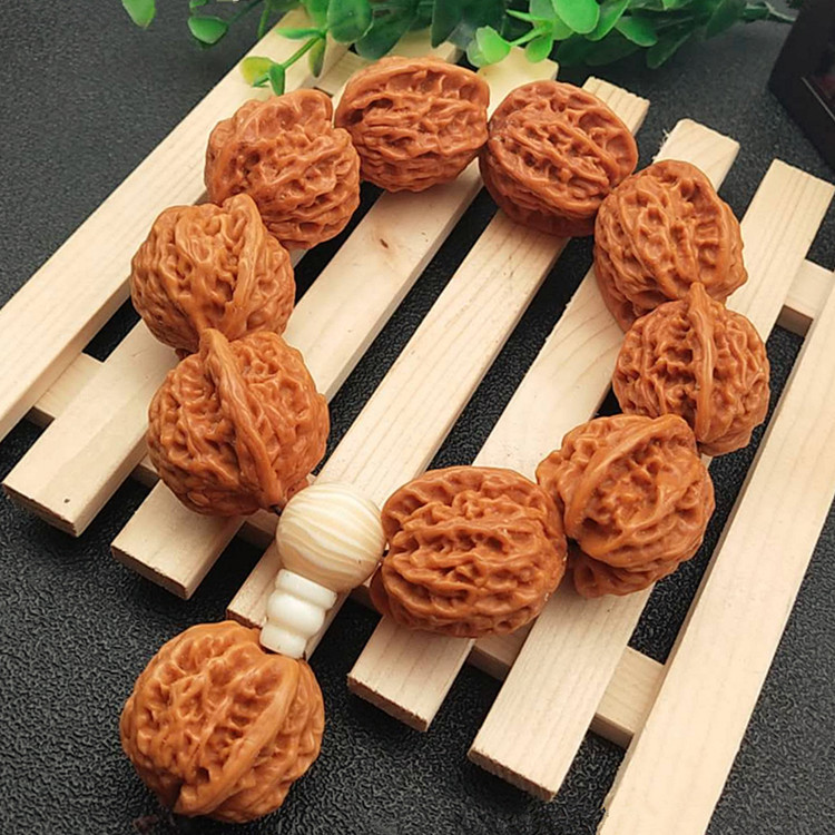 厂家供应野生手持山核桃念珠 天然核桃把玩串 文玩手把件佛珠手串