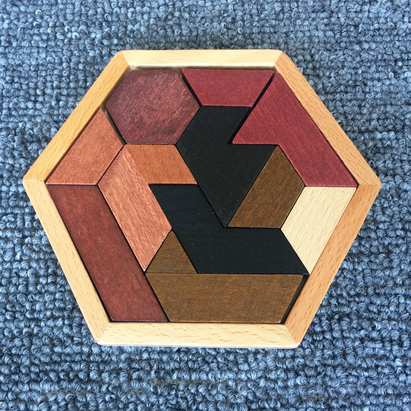 木制儿童益智力六边形立体拼图华容道异形积木孔明锁儿童玩具