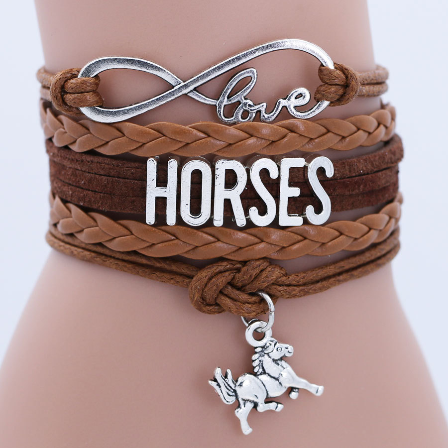 Wish Hot Sale Horse Letter Multi-Layer Bracelet Alloy Horse Pendant Handmade Bracelet Foreign Trade Small Commodity