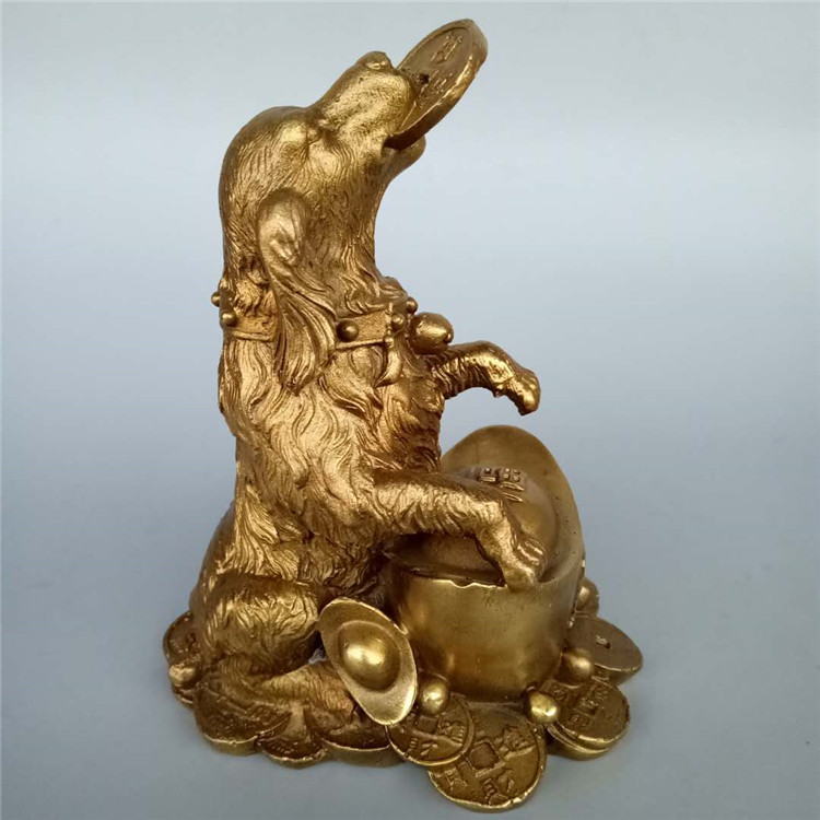 批发铜器铜狗摆件 财字金钱狮子狗生肖狗招财旺财家居摆件工艺品