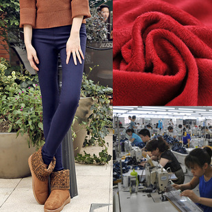 淘工厂女装打底裤针织腈纶刺绣印花保暖加厚一体裤来样加工定制