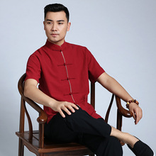 中国风中式棉麻唐装男士短袖2724上衣 中老年半袖衬衫/有套装