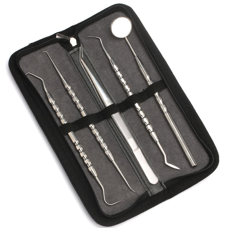 大展不锈钢牙齿护理工具5件套 口腔镜子探针牙科去除牙结石洁牙器