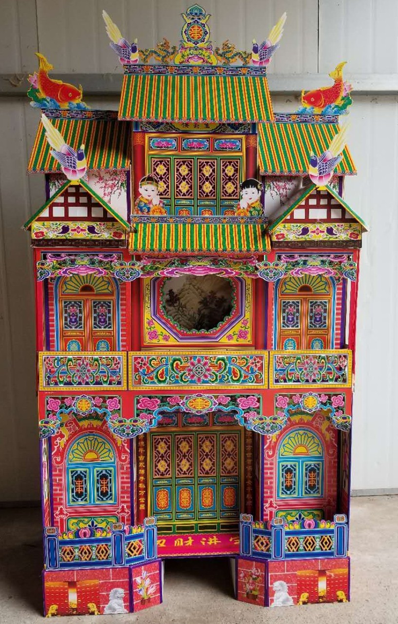 80型竹架灵房竹片灵屋冥房冥屋天堂折叠别墅殡葬祭祀用品厂家直销