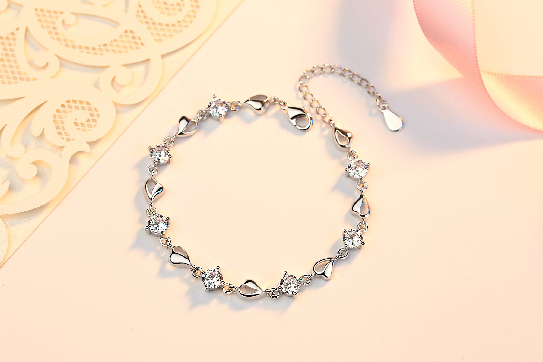 s925银女士银手链个性纯银韩版手镯简约百搭学生小礼品银饰礼物