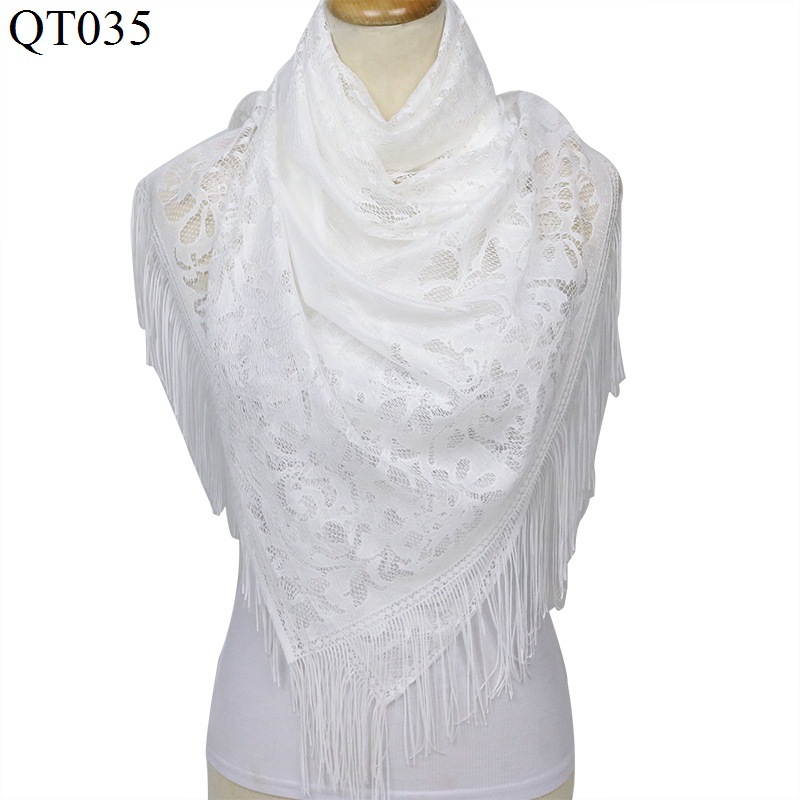 Cross-Border Lace Hollow Scarf Female Tassel Air Conditioning Shawl Factory Direct Sales New Pure Bright Red Scarf Wholesale