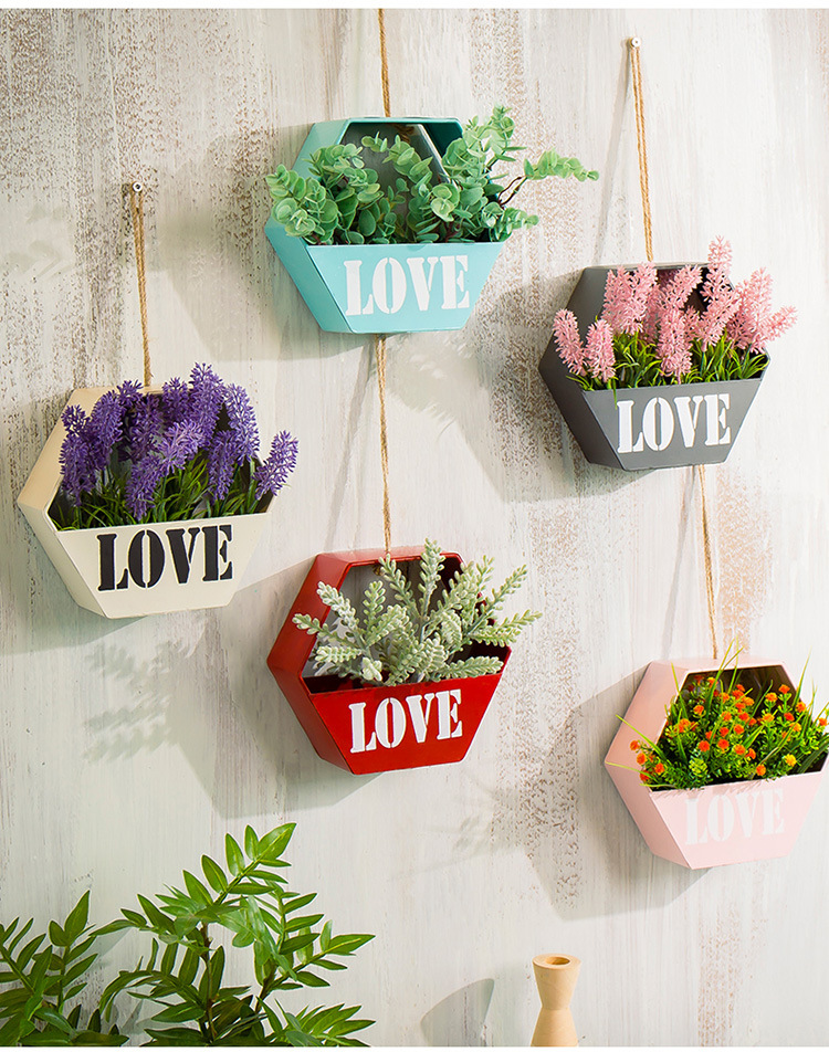 创意家居室内墙上复古菱形花盆美甲店私人影院贡茶店清新插花壁挂