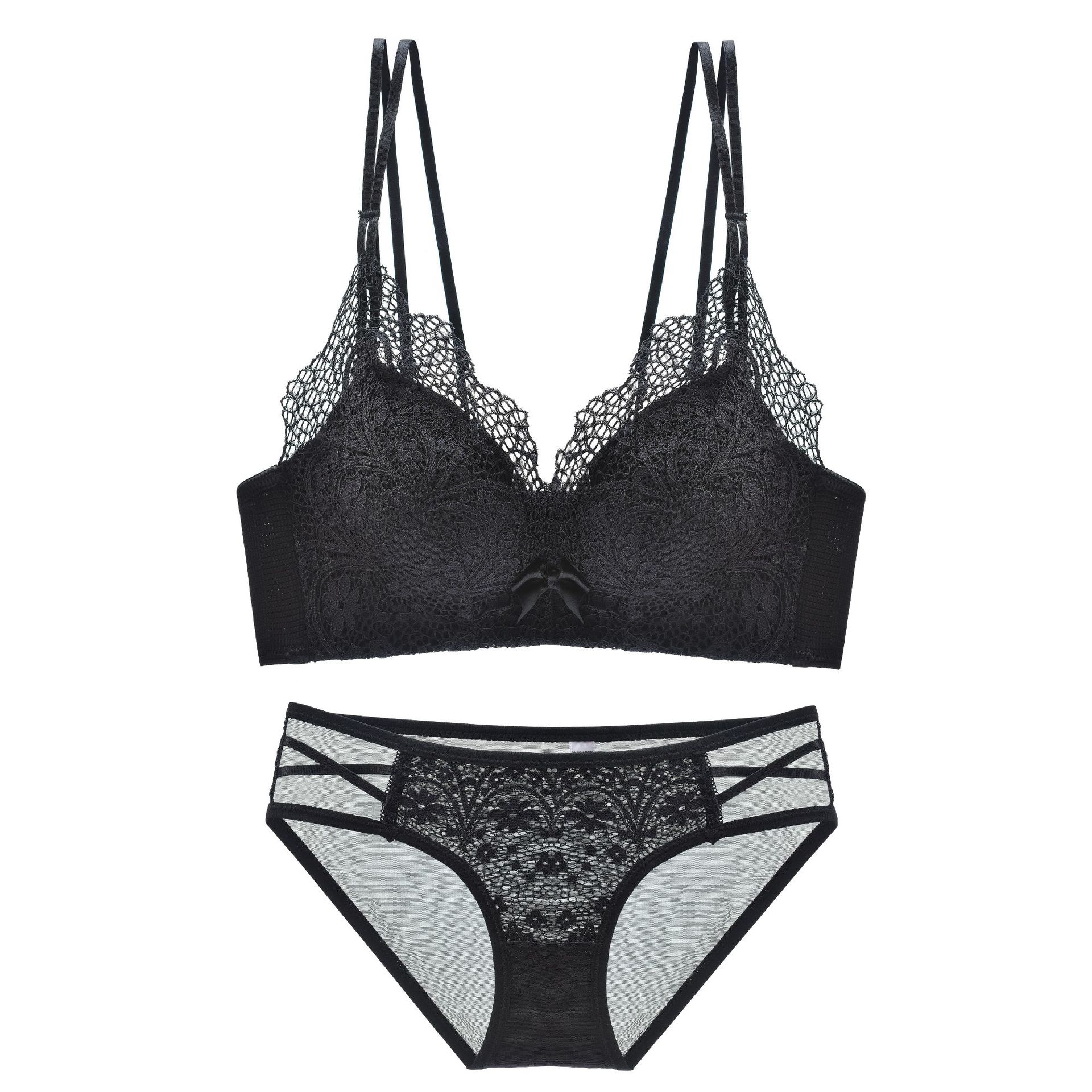 蕾丝前扣美背内衣女无钢圈交叉性感小胸加厚露背聚拢女士文胸批发