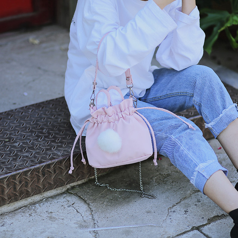 Japanese Style Soft Girl Cute Cartoon Rabbit Ear Messenger Bag Fashion Personality Drawstring Small Bag Funny Fur Ball Shoulder Bag