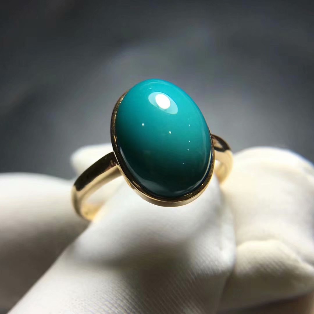 原矿高瓷女士戒指精品玉化料绿松石蛋面 天然无优化产地价格18k金