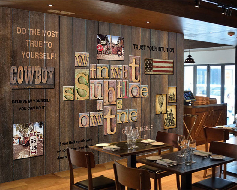 复古酒吧清吧 怀旧个性创意音乐餐厅 啤酒屋墙布烧烤店壁画