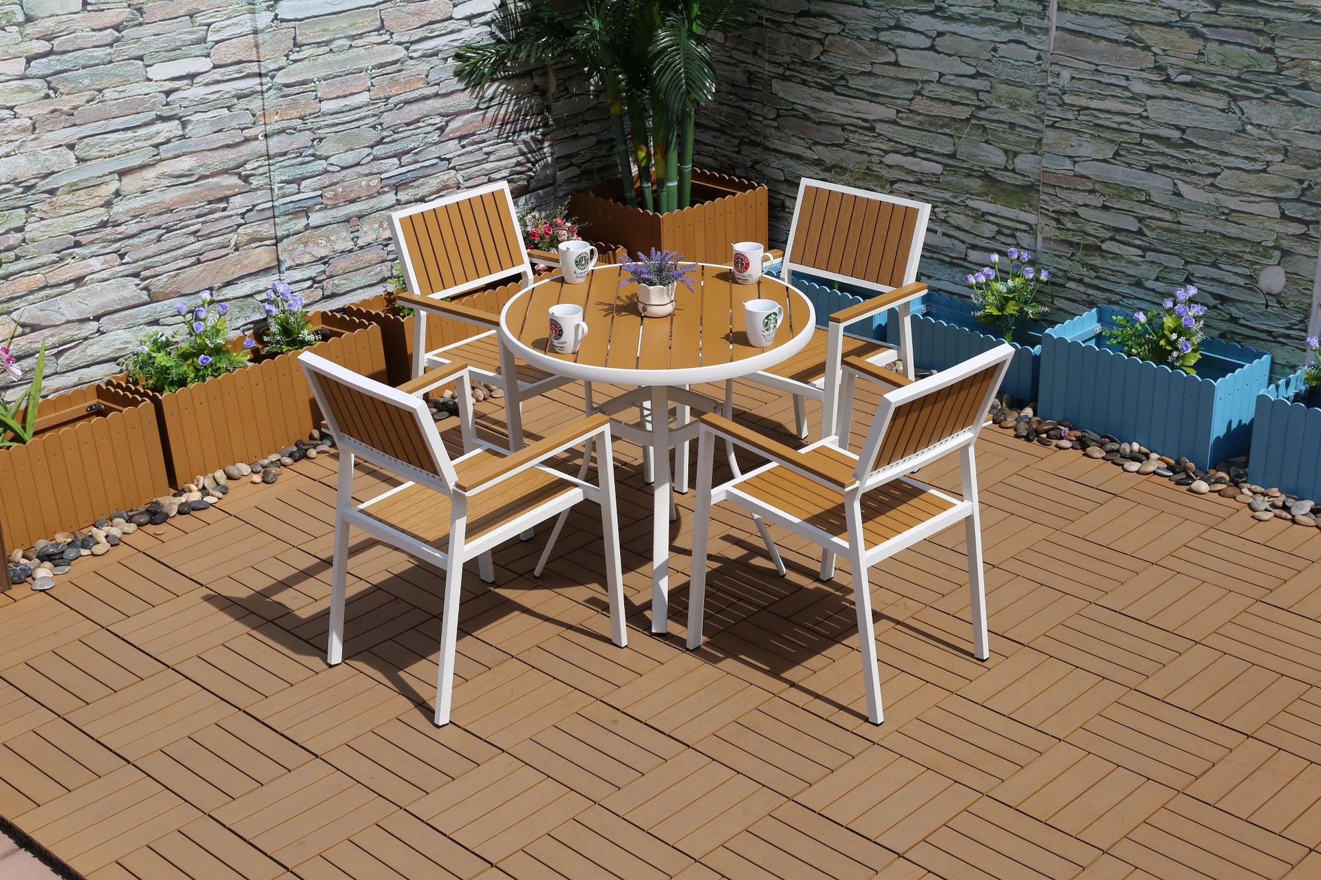 厂家户外桌椅塑木铝架休闲户外家具 露天酒吧咖啡厅餐桌椅组合