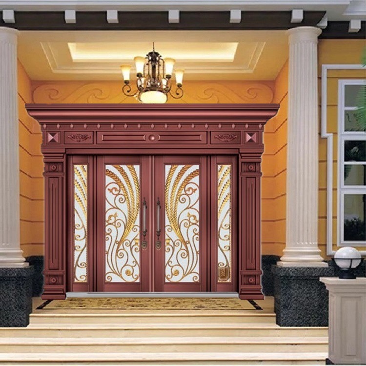 农村自建别墅大门四开子母钢化玻璃门商铺非标门大厅透光门阳台门