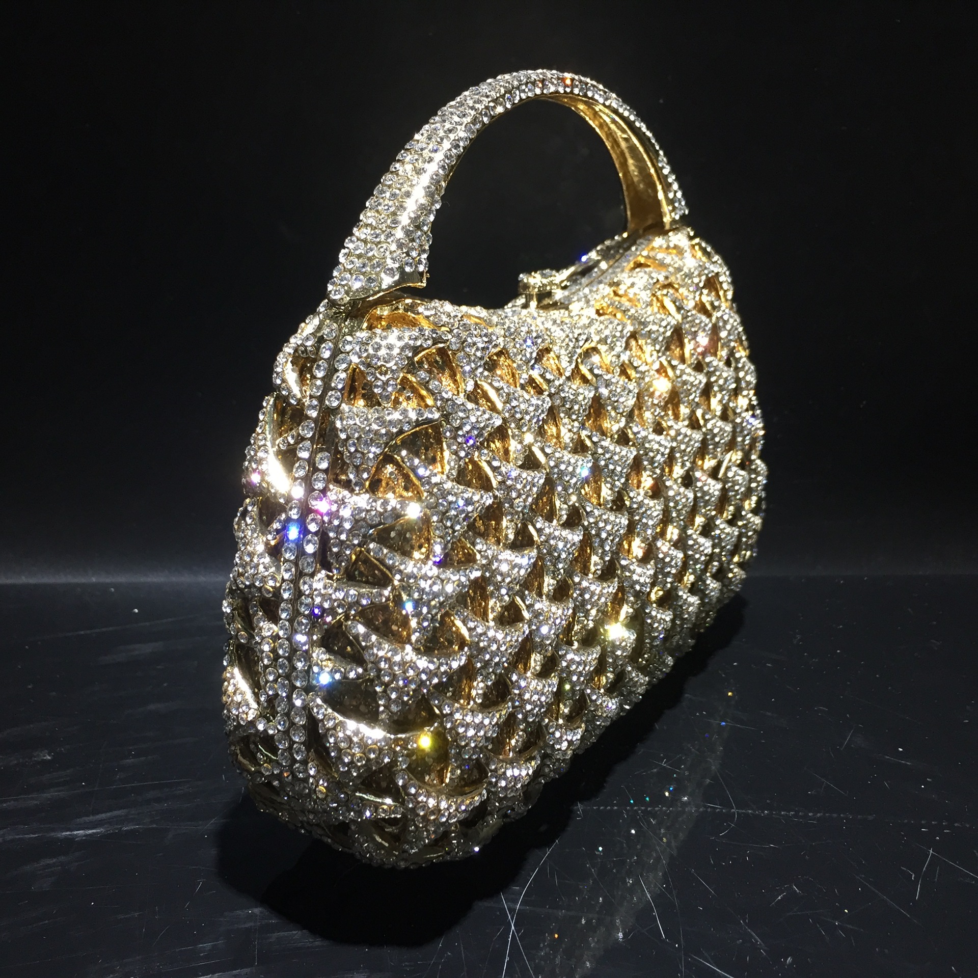 bl090水钻包缕空金属水晶晚宴包外贸镶钻包手拿包银色钻石包