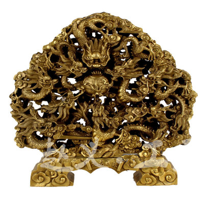 批发精工纯铜 九龙戏珠 双面 双层 龙壁 汉龙家居工艺品摆件
