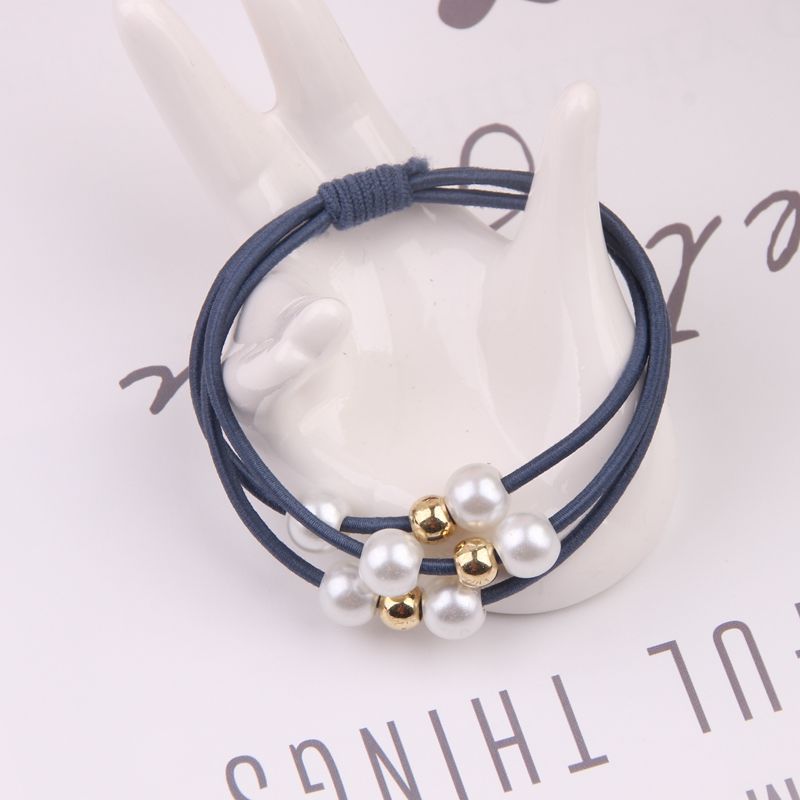 Korean Style Three-in-One Pearl Knotted Hair Ring High Elastic Handmade Knotted Hair Ring Hair Rubber Band Hair Rope Wholesale