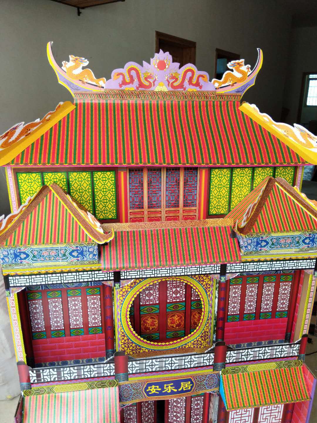 殡葬祭祀白事用品折叠仿古楼房纸扎灵屋瓦楞纸别墅无竹架冥房子