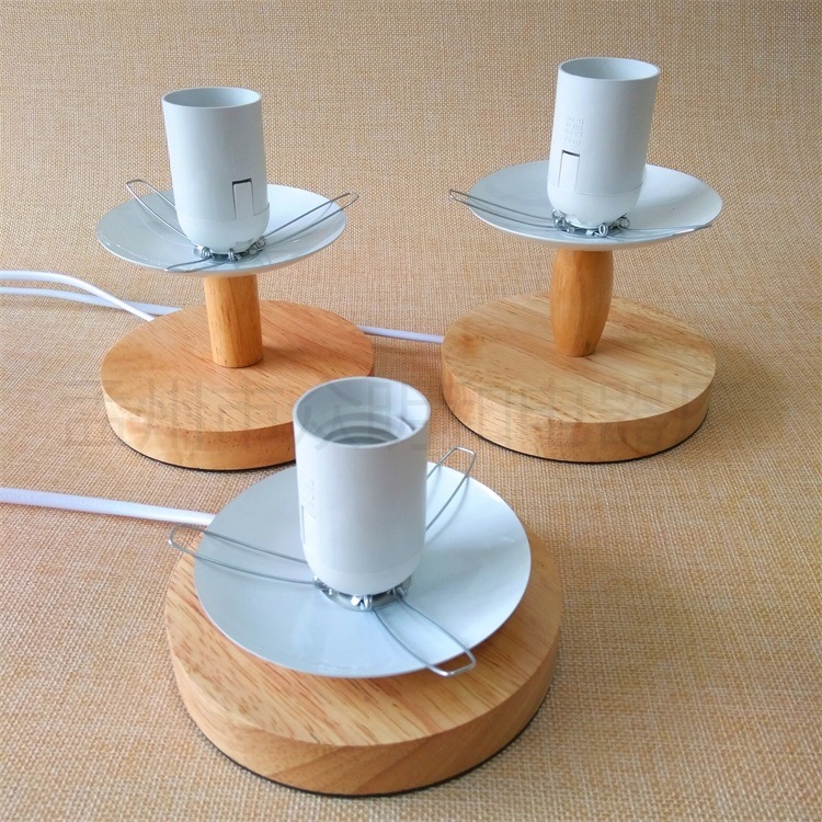 实木台灯灯座带开关插头e27e14灯头麻球台灯配件底座木质diy配件