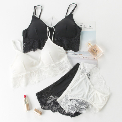 2018新爆款可调节无钢圈冰丝面料透气舒适型裹胸抹胸内衣内裤套装