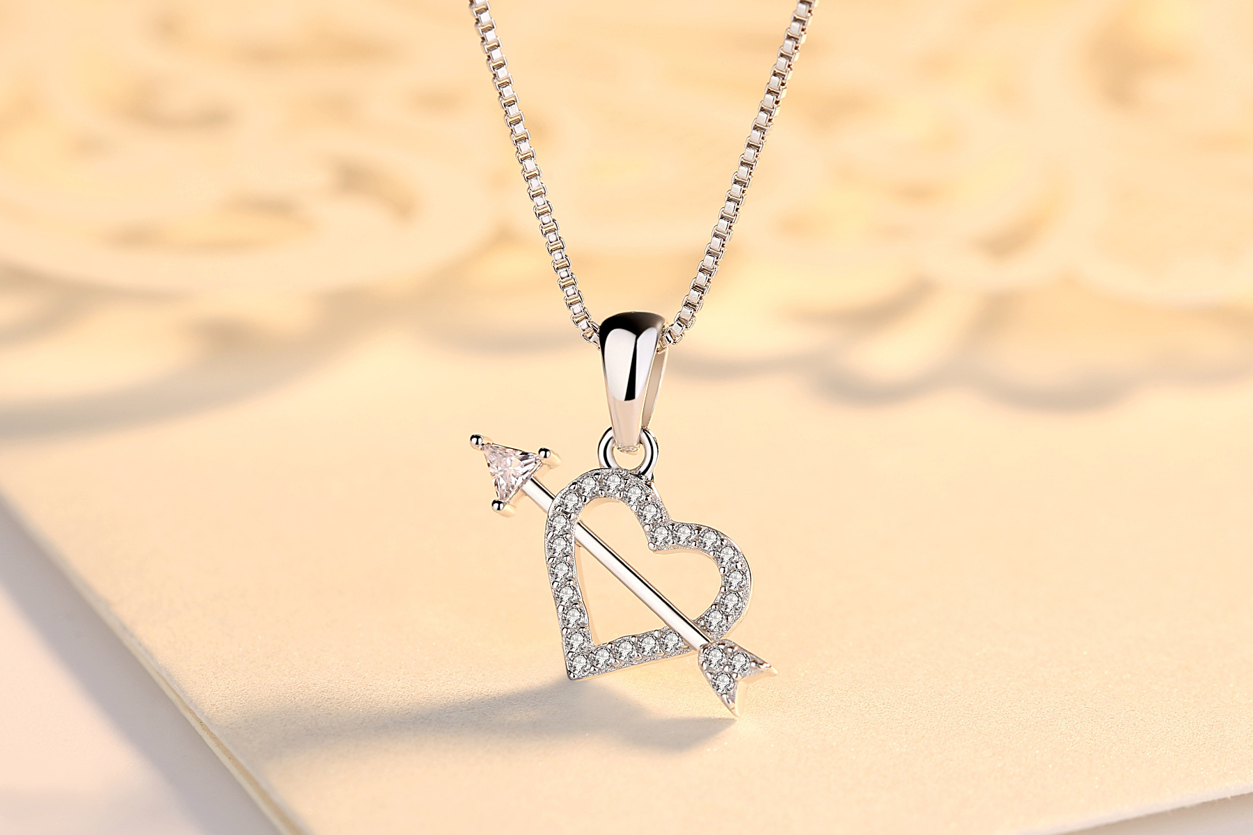 s925银时尚简约清新丘比特之箭心形女项链韩国百搭气质送女友礼物