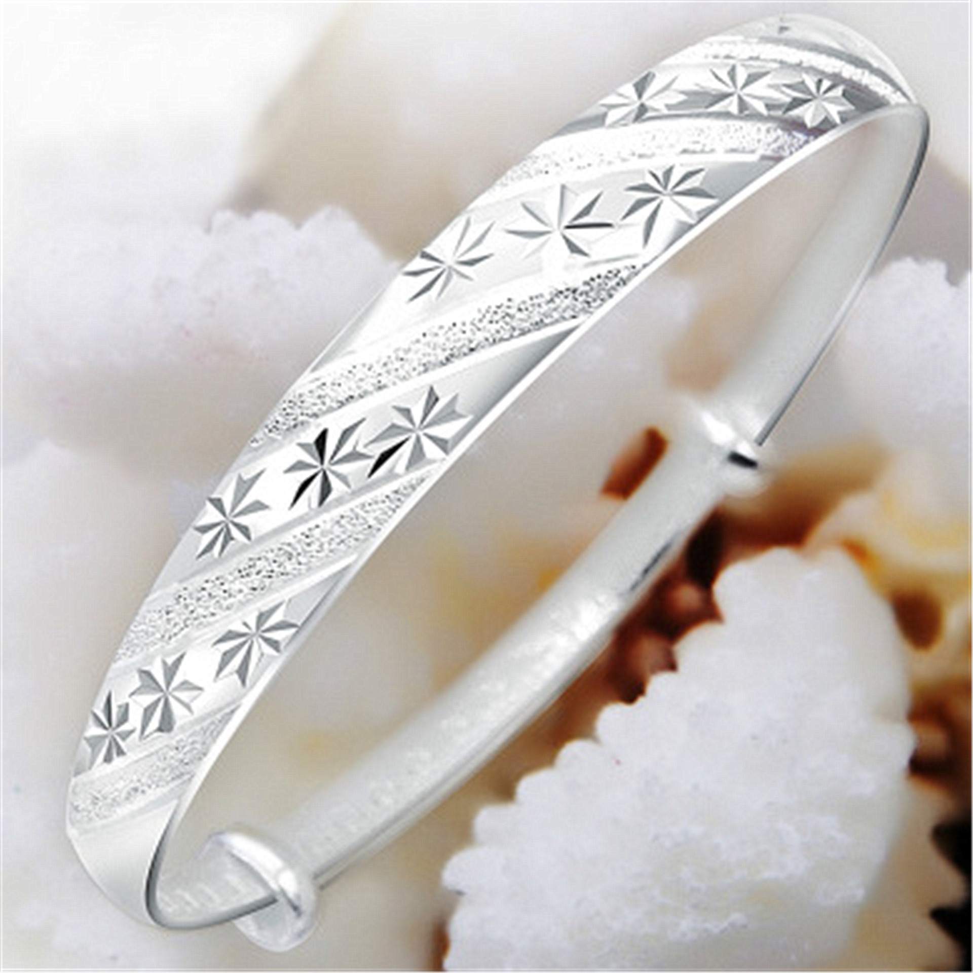 韩版时尚流行气质女饰品推拉环流星雨款镀银手镯 女手环批发