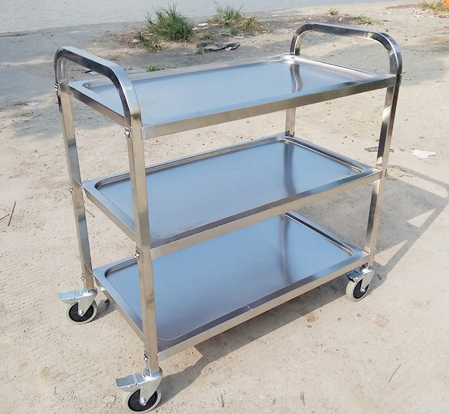 实验室双层手推车 二层不锈钢304仪器小推车 洁净室静音推车