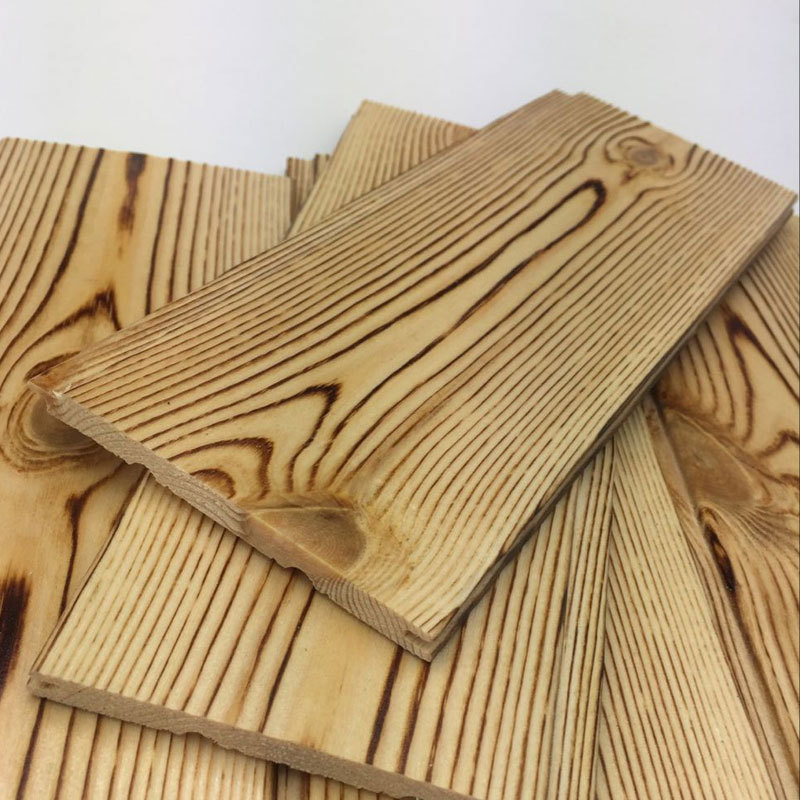 浅碳化桑拿板扣板浮雕拉丝实木炭烧木樟子松高档护墙原生态防腐木