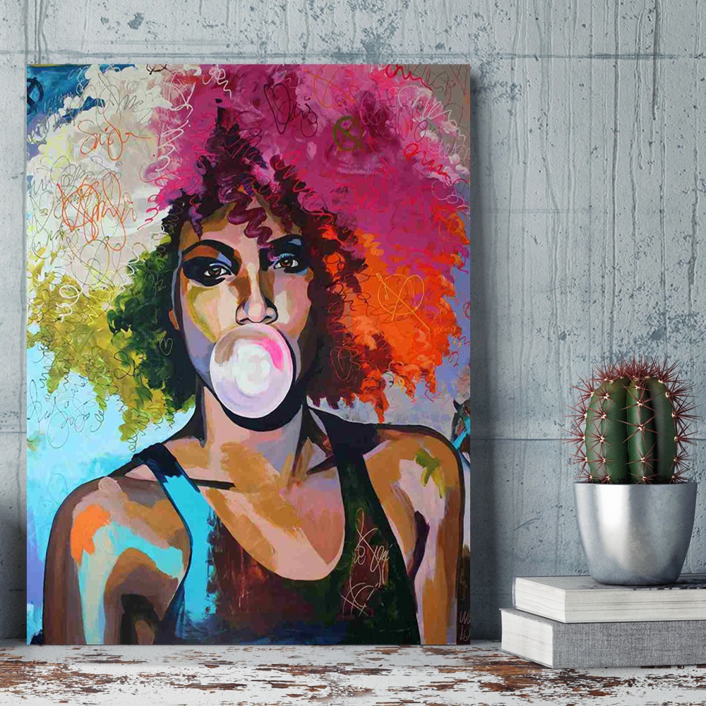 彩色爆炸头人物画酒店装饰画时尚餐厅肖像画喷绘画淘宝一件代发