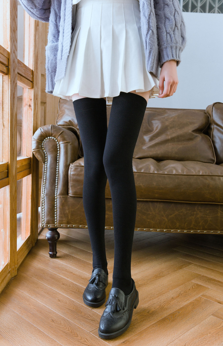 加绒加厚过膝袜子女加长大腿袜毛圈天鹅绒秋冬长筒袜70cm保暖日系